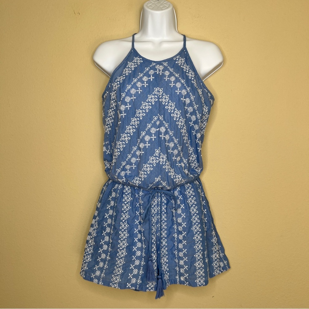 LOFT Blue & White Embroidered Romper with Pockets - Sz XS - Picture 4 of 12